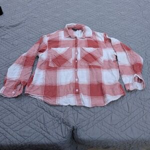 Forever 21 Pink Plaid Flannel Shirt Women Large Button Up Shacket